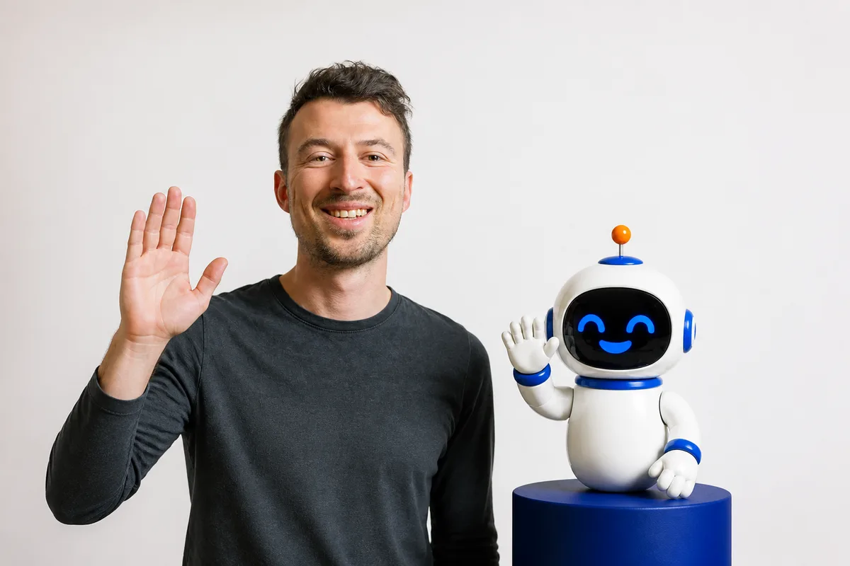De mascotte verwelkomt een nieuwe ondernemer